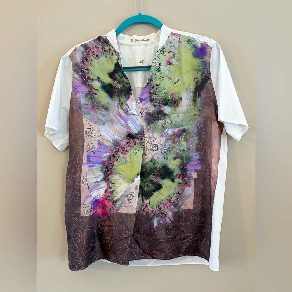 Le Sarte Pettegole Italian Multicolor Short Sleeve V-Neck Shirt Blouse Top Italy